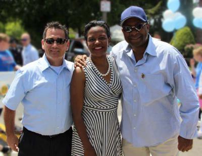 Sheriff Steven F. Tompkins, right, snared two more high-profile endorsements this week from City Councillor Frank Baker, left, and State Senator Linda Dorcena Forry.